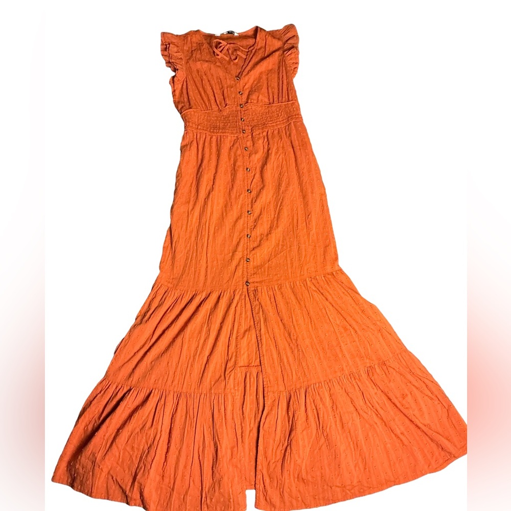 Sonoma Brunt Orange Ruffled Maxi Dress New W/O Tags